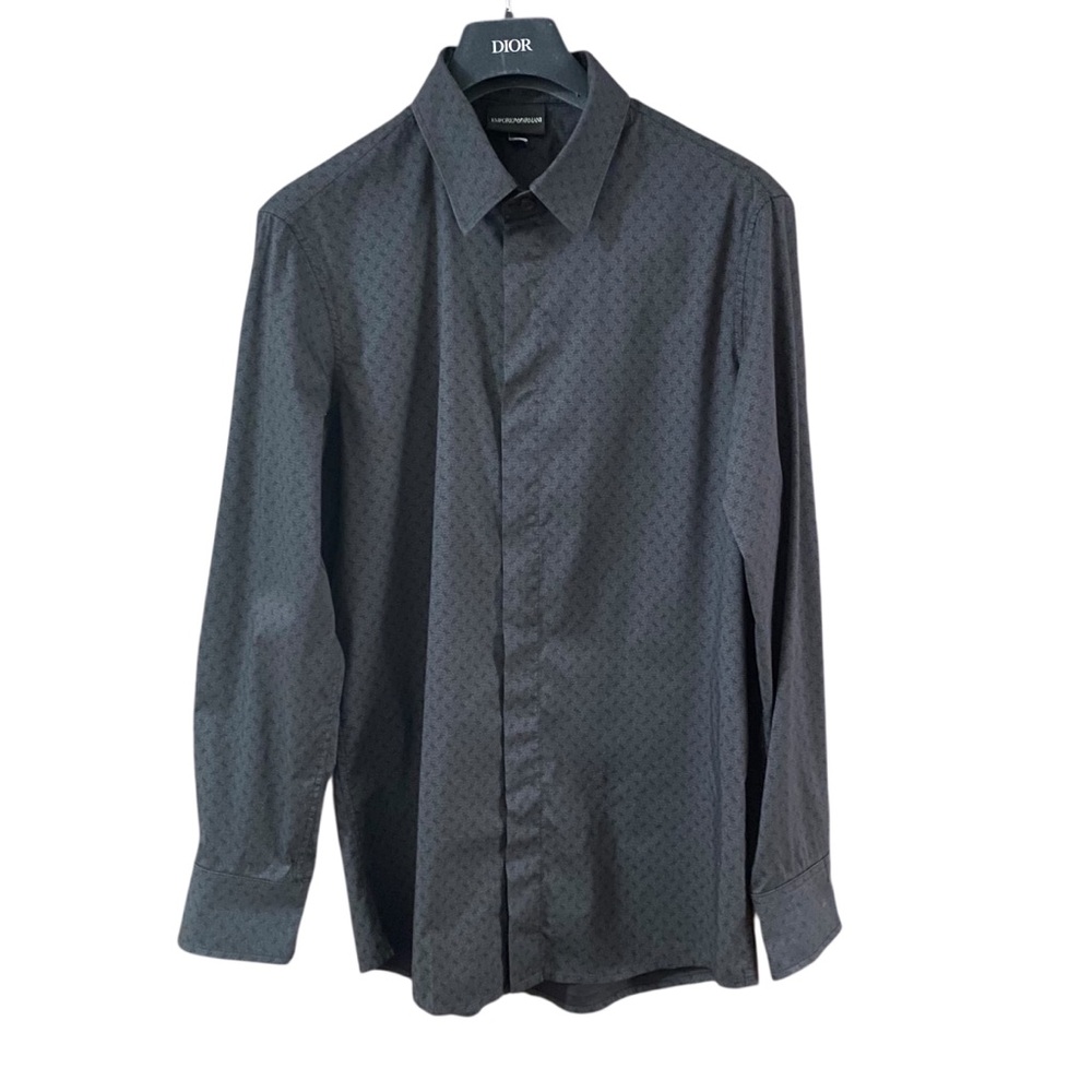 Emporio Armani Black and Grey Slim Fit Dress Shirt Size M